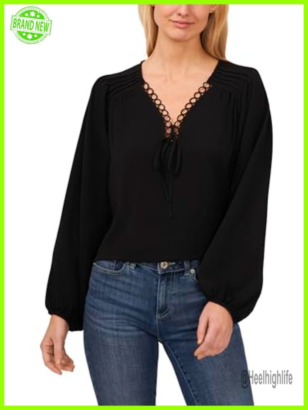 Long Sleeve V-Neck Top with Circular Trim Detail